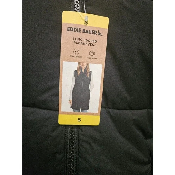 EDDIE BAUER KNEE LENGTH HOODED SZ S PUFFER VEST BLACK NWT - Picture 7 of 9